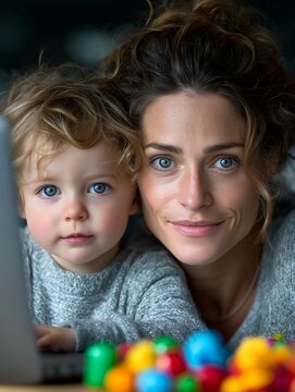 Mutter und Baby in ruhigem emotionalen Moment zusammen
