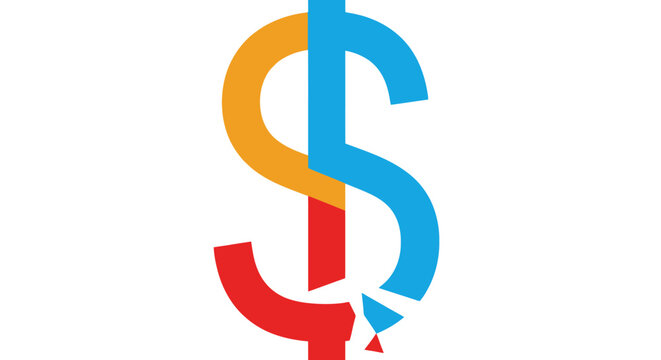 Modern Fragmented Dollar Sign Vector Icon. Economic Instability, Debt Crisis, and Financial Breakdown Concept Illustration in Bright Colors.