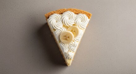 Delicious Slice of Banana Cream Pie with Whipped Cream Swirls and Banana Slices, Dessert Food perfect for National Banana Cream Pie Day