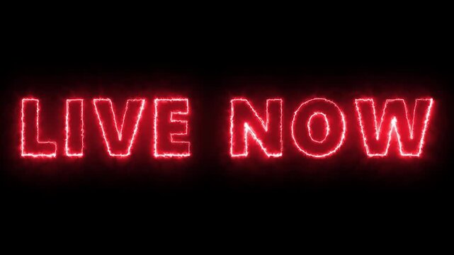  Live Now neon sign motion in black background. 4k videos symbol for live now streaming premiering .Neon Live text blinking animation on black background. 4K video.