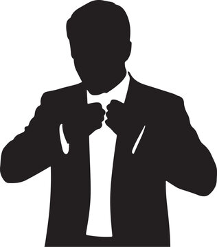 Black silhouette man adjusting tie male person businessman