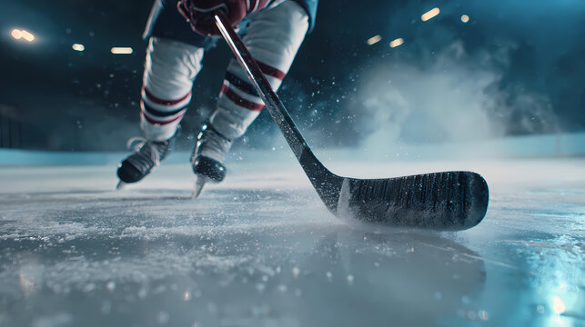 Professional ice hockey player winding up for powerful slapshot with dynamic action, Generative AI illustrations.