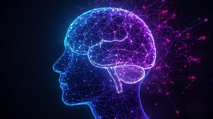 Obraz premium Glowing digital brain, artificial intelligence and neural network concept