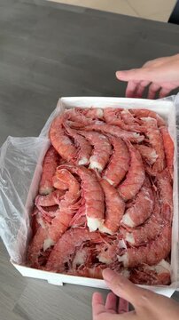 Frozen shrimp for cooking seafood dishes.