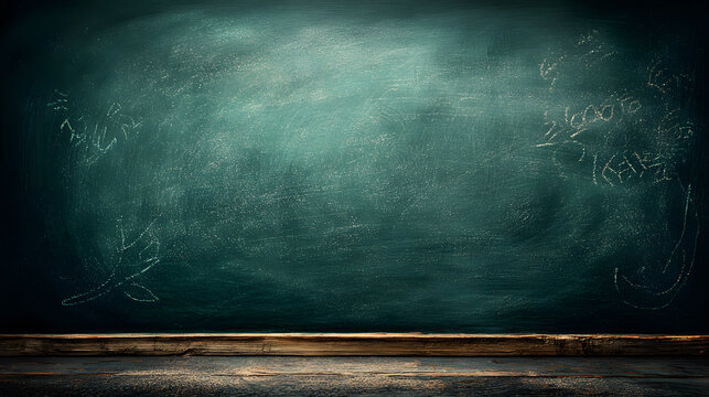 Empty Green Chalkboard with Wooden Frame for Education Background