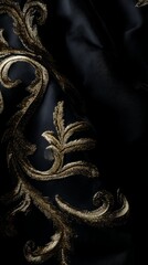 sewing. Luxurious textile with intricate floral embroidery and metallic accents, highlighting rich textures. gardening catalogs, home-decor guides, designed for home decor and floral branding.
