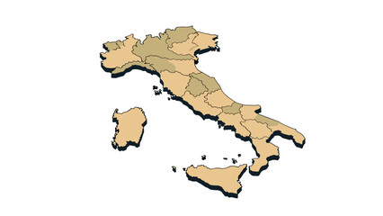 Isometric map of italy highlighting regions in distinct earth tones
