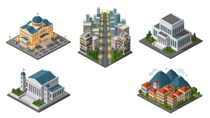Fototapeta premium Isometric cityscape with buildings and urban architecture