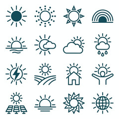 Fototapeta premium Sun, Weather, and Solar Energy Line Icons Collection