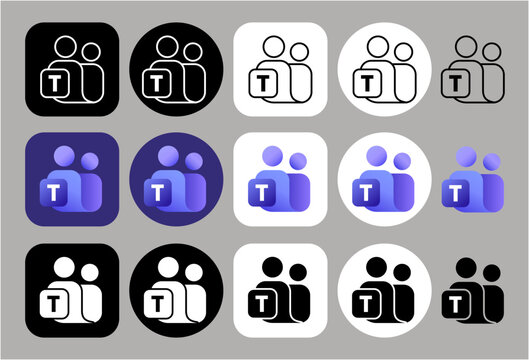 Collection of Microsoft Teams collaboration tool icons, business chat and meeting app logos, professional workspace branding in purple and monochromatic styles