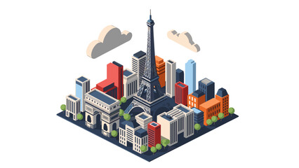 Obraz premium Isometric paris cityscape with eiffel tower and modern architecture