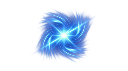 Obraz premium Bright cyan blue swirling energy burst abstract graphic isolated on black background with sharp light flares explosion effect.