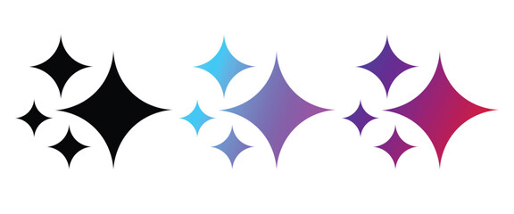 Sparkle Icons: Black, Gradient Blue, and Gradient Purple Starbursts