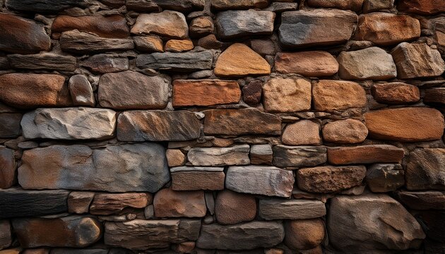 close up of a rustic stone wall with varied textures and earthy tones