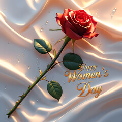 Happy womens day with realistic rose and realistic love