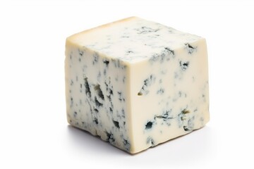 Blue cheese cube showing mold veins, a delicious dairy product