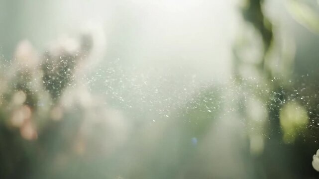 Ethereal Forest Mist Subtle, shimmering light particles interacting with a soft, botanical haze in a minimalist forest setting, creating a dreamy, diffused atmosphere.