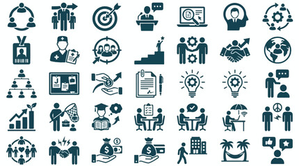 Business Management & Strategy Vector Icons: Teamwork, Growth & Success