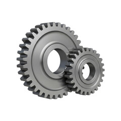 Interlocking metallic gears with teeth, mechanical engineering concept isolated on transparent background