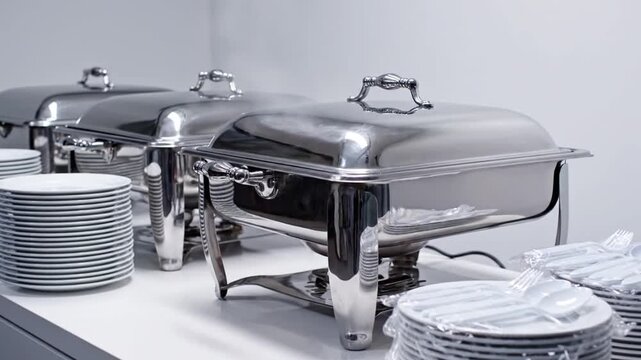 Catering Service with Chafing Dishes and Plates.