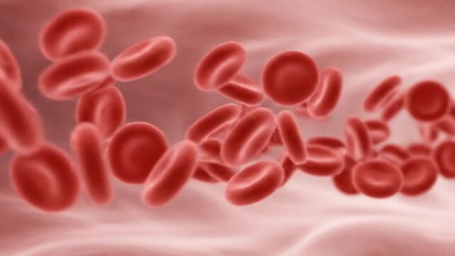 Red blood cells flowing through a vein, captured in a close-up video from a microscopic viewpoint.