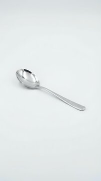 Stainless steel tablespoon isolated on white background for kitchen and dining design projects.