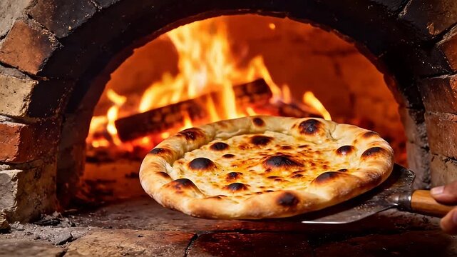 Freshly baked flatbread in a woodfired oven