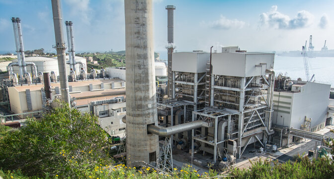 Industrial Power Plant Infrastructure with Pipes and Energy Systems