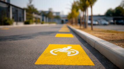 Handicap accessible parking space in lot on sunny day, disability reserved spot, ADA compliant infrastructure, inclusive parking facility, accessible transportation zone, clear mar