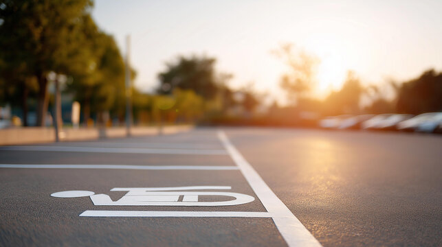Handicap accessible parking space in lot on sunny day, disability reserved spot, ADA compliant infrastructure, inclusive parking facility, accessible transportation zone, clear mar
