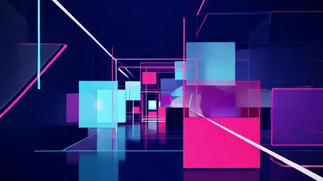 Abstract composition of vibrant blue and red geometric shapes, showcasing dynamic motion with a gradual zoom effect, emphasizing depth and visual intrigue	