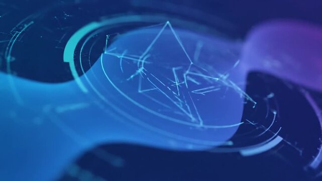 A futuristic representation of artificial intelligence concepts visualized through glowing blue geometric shapes and abstract technology interfaces