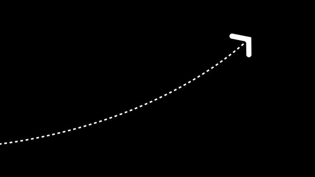 Direction arrow icon with dotted line animation on solid background. arrows Curved white dashed arrow animated 4k stock video.