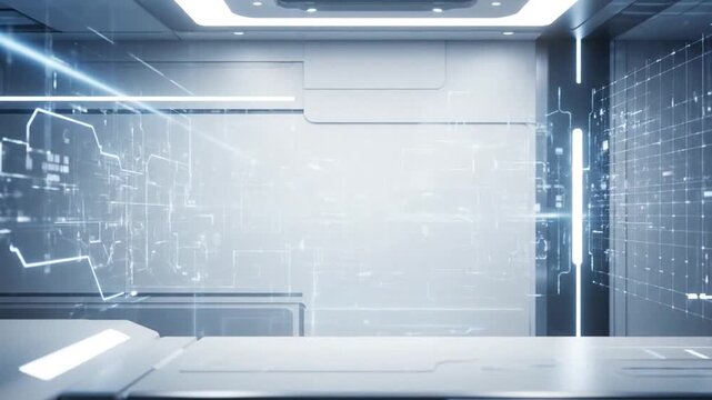 Futuristic laboratory with artificial intelligence systems and robotic technology in a high-tech environment from a front viewpoint