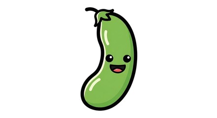 Cartoon Green Pepper Character with Smile.