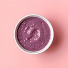 Purple Smoothie Bowl Top View Isolated on Pink Background