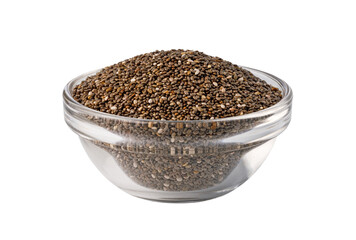 Chia seeds filling a small glass bowl