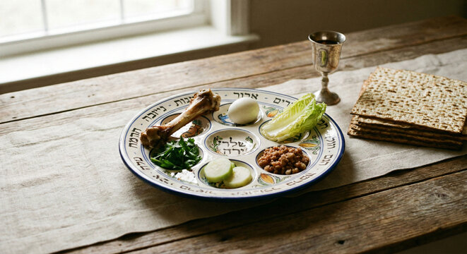 Passover Seder Plate With Symbolic Foods