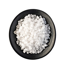 Naklejka premium Sea salt crystals in black bowl with transparent background