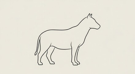 Fototapeta premium Simple line drawing depicts an equine animal standing in profile view