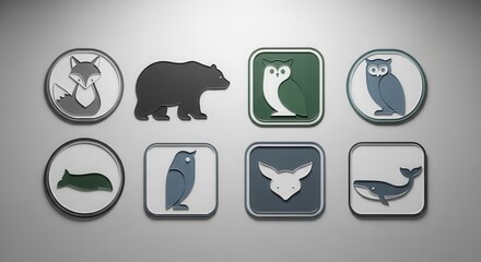 Obraz premium Collection of stylized animal icons presented on rounded or square glossy application buttons.