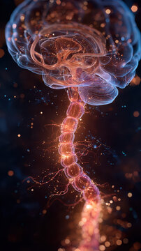 Abstract representation of a glowing brain with tendrils of energy, depicting neural connections and brain activity in a dark background