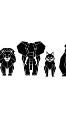 Obraz premium Row of stylized geometric wild animal figures shown from the chest up on a white background