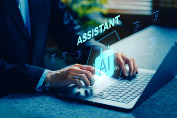 Harnessing Artificial Intelligence A Tech Event Showcasing AI Assistant Innovations Business Conference Modern Office Professional Setting Future Technologies