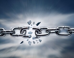 Obraz premium silver chain breaking symbolizing freedom against a blurred grey background used for concepts