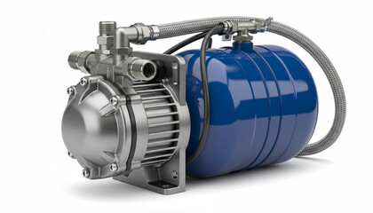 Marine Fresh Water Pressure Pump System with Accumulator Tank Isolated on White