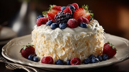 Italian cream cake presented as celebration centerpiece