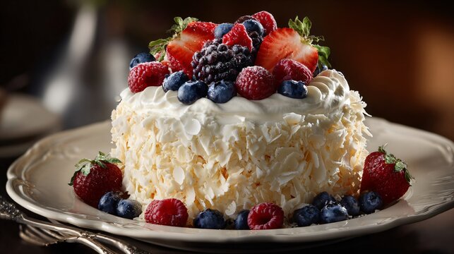 Italian cream cake presented as celebration centerpiece