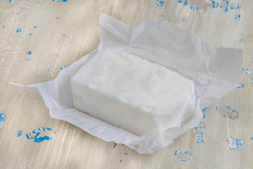 Fresh Block of White Food Ingredient on Table
