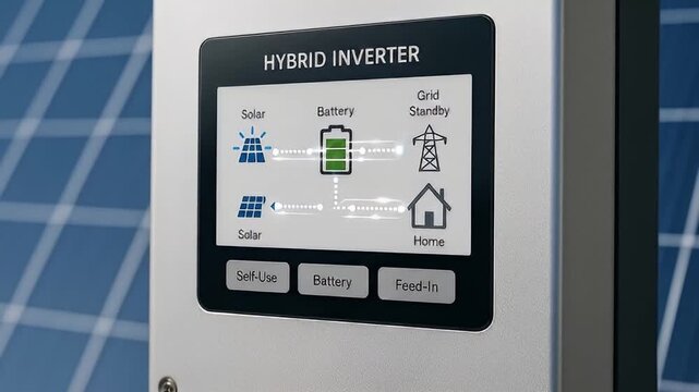 Hybrid inverter display with battery charge and solar energy flow for sustainable power management in solar infrastructure supporting home energy needs and efficient eco friendly living